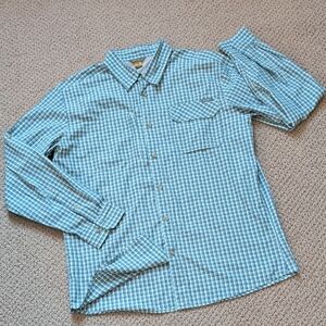 Wrinkle Resistant Casual Teal Checkered Button Down Fishing Shirt